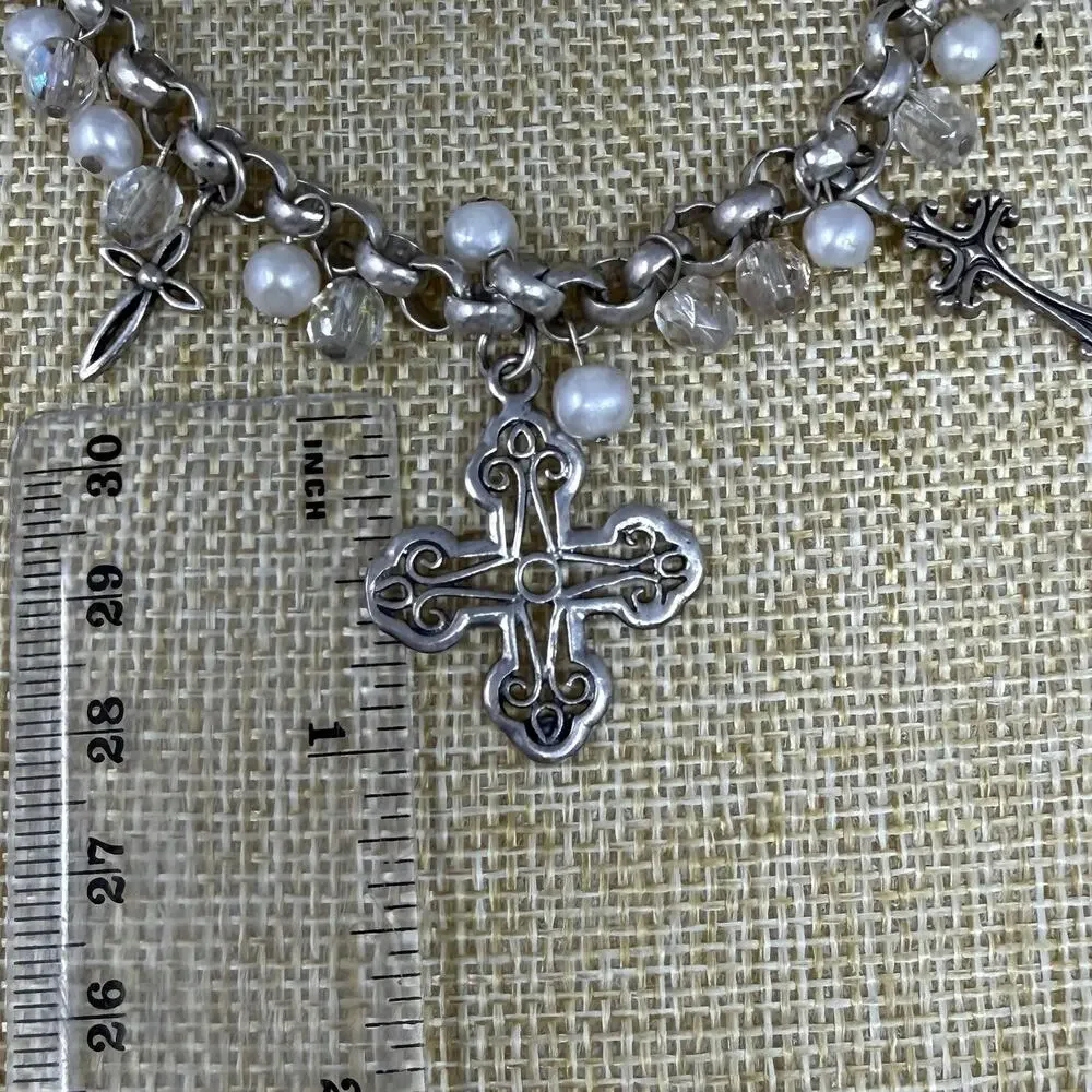 Vintage 925 Religious 5 Cross Charm Bracelet Sterling Silver Christian
